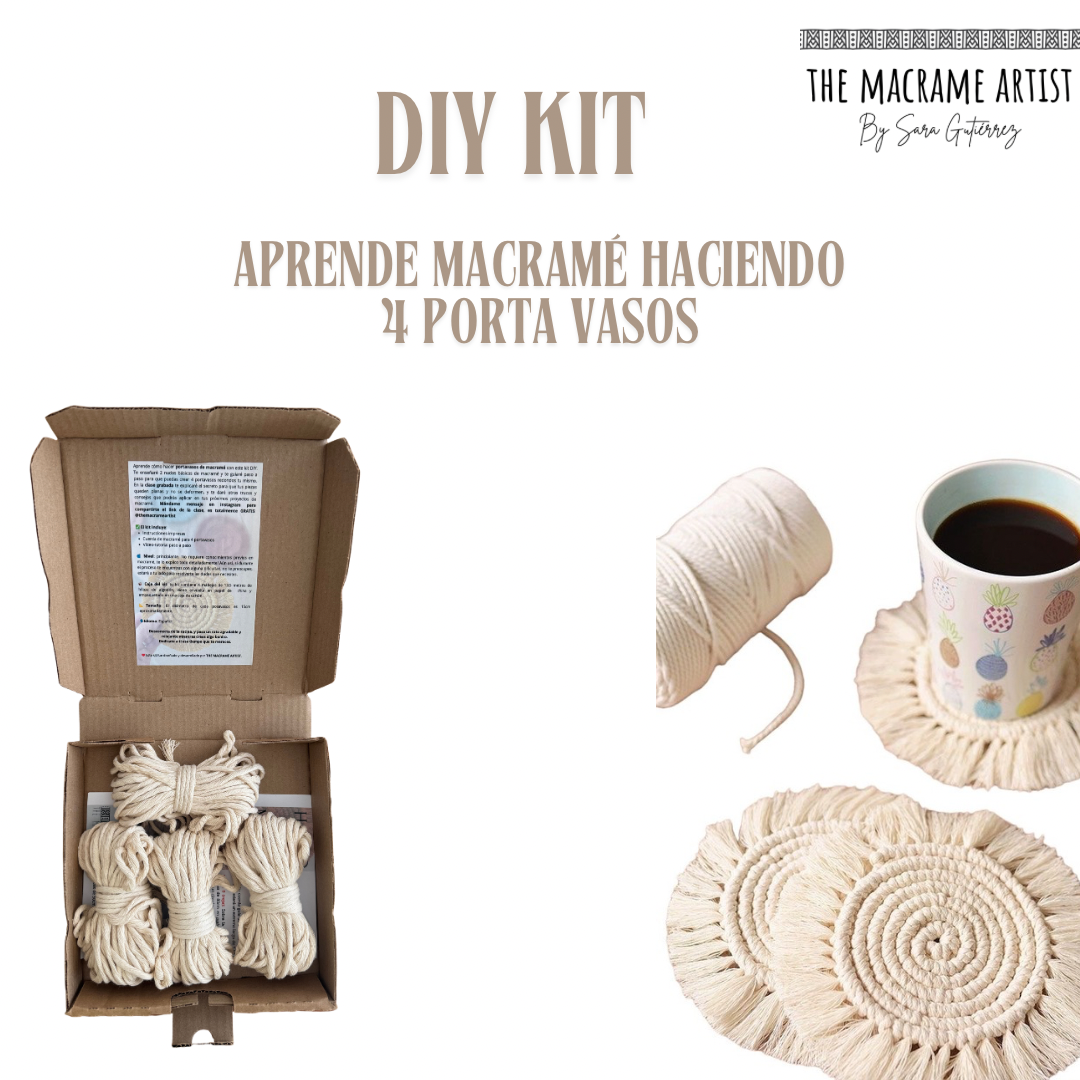 DIY Kit: Haz 4 porta tazas de Macramé. Material + Clase online