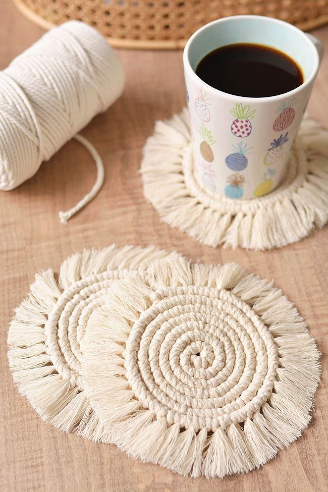 DIY Kit: Haz 4 porta tazas de Macramé. Material + Clase online