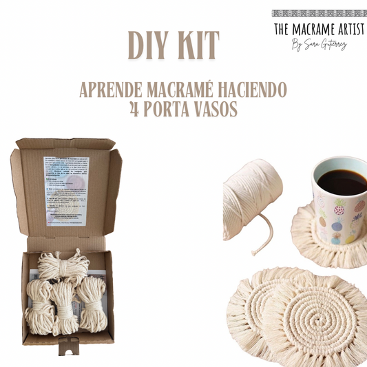 DIY Kit: Haz 4 porta tazas de Macramé. Material + Clase online